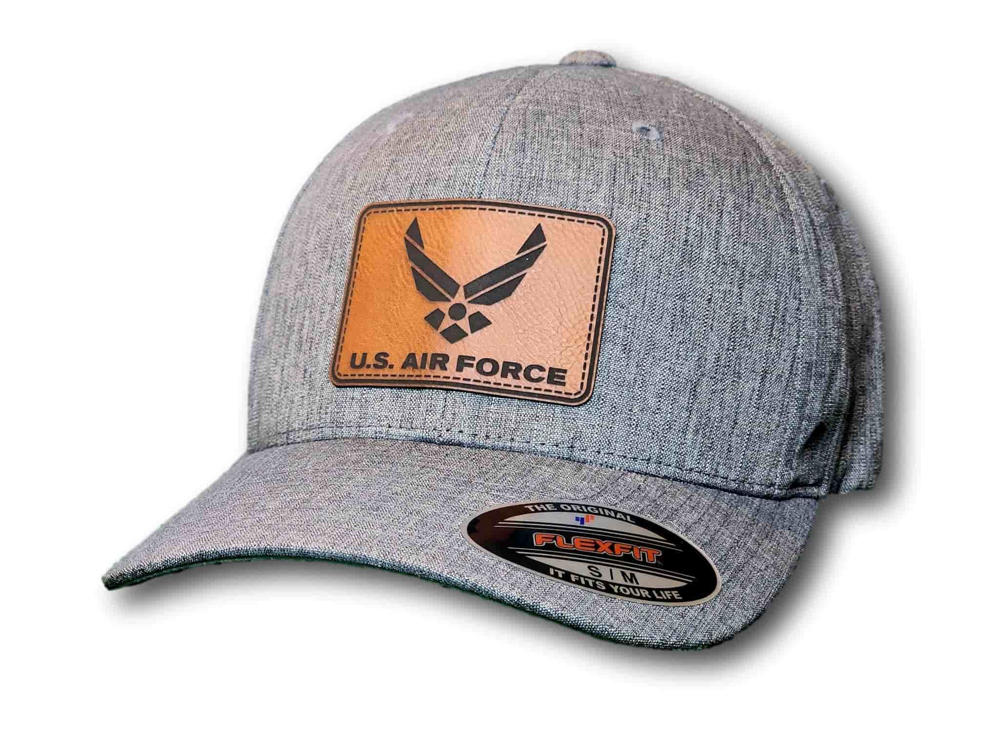 Air Force Leatherette Patch Flexfit Heatherlight Melange Hat - Columbus Apparel Co