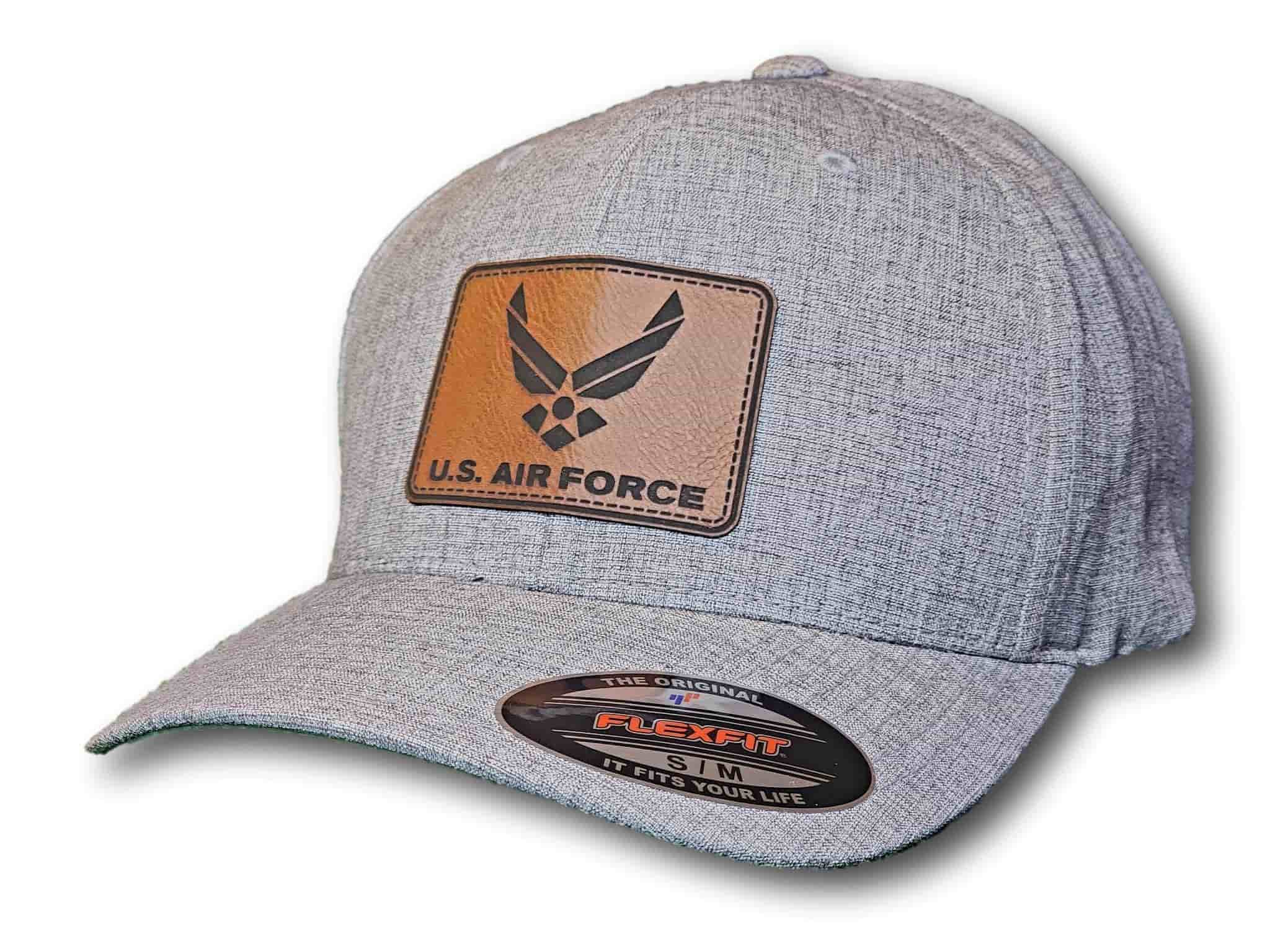 Air Force Leatherette Patch Flexfit Heatherlight Melange Hat - Columbus Apparel Co