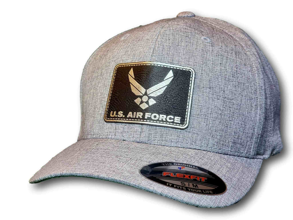 Air Force Leatherette Patch Flexfit Heatherlight Melange Hat - Columbus Apparel Co