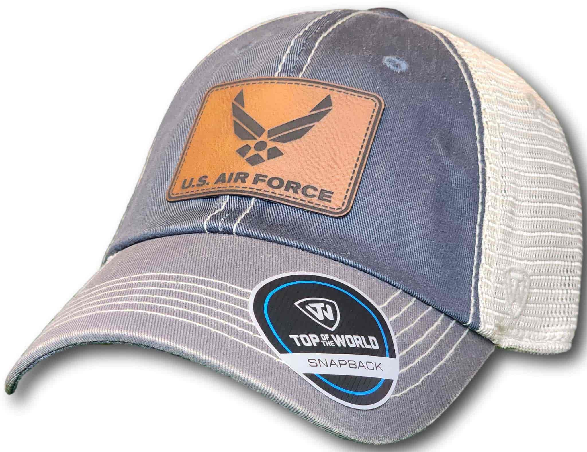 Air Force Leatherette Patch Unstructured Snapback Trucker Hat - Columbus Apparel Co