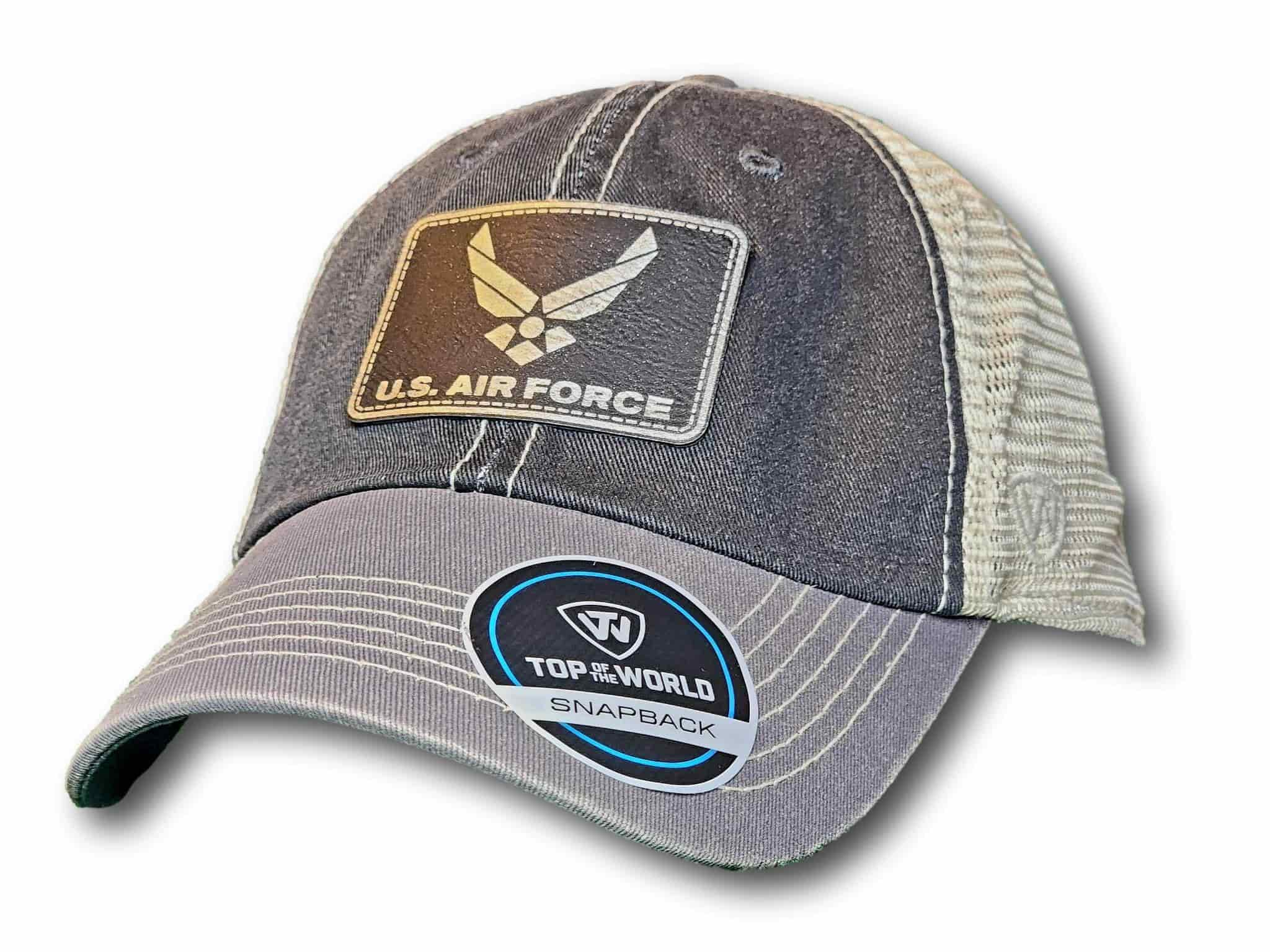 Air Force Leatherette Patch Unstructured Snapback Trucker Hat - Columbus Apparel Co