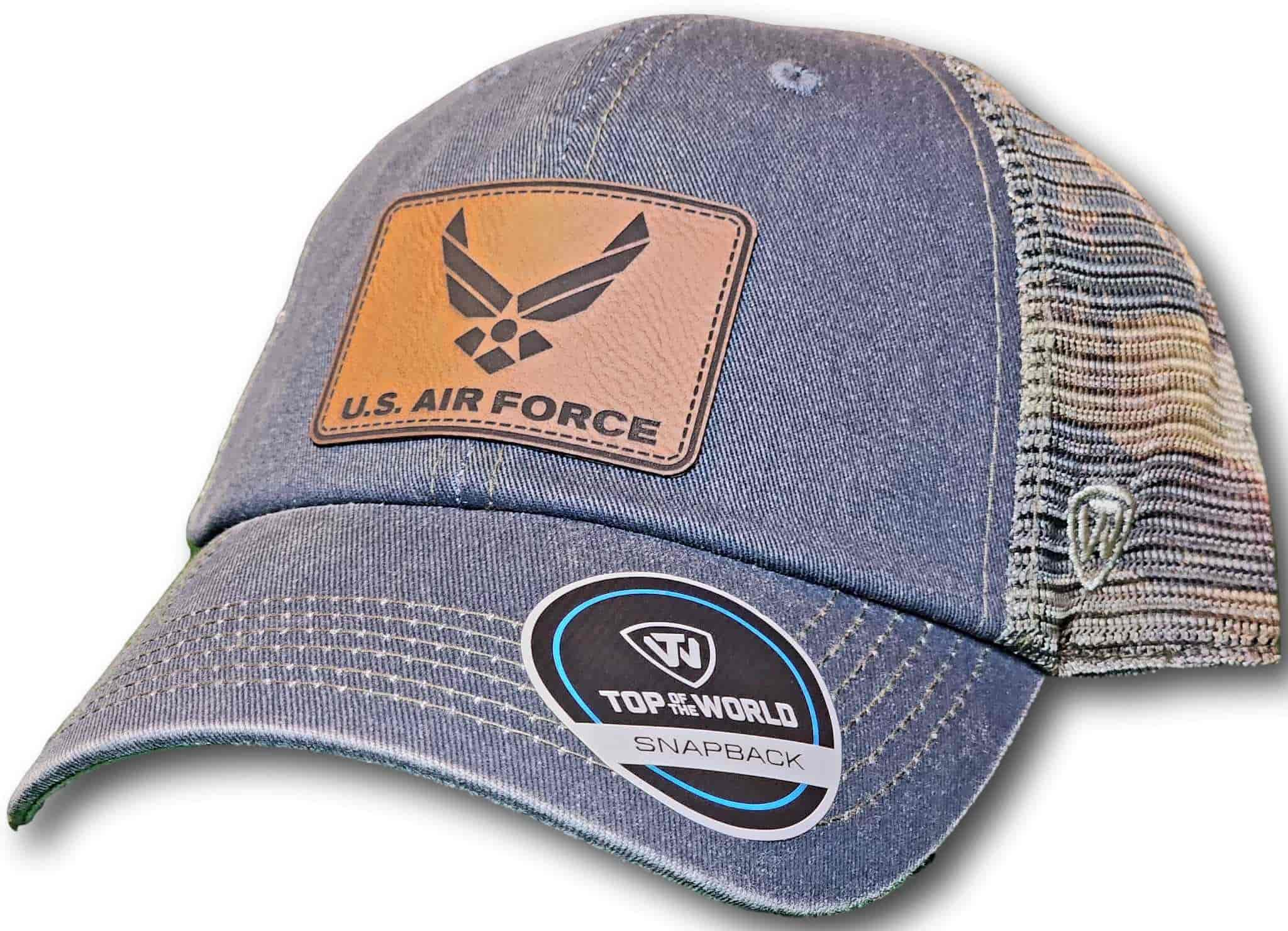 Air Force Leatherette Patch Unstructured Snapback Trucker Hat - Columbus Apparel Co