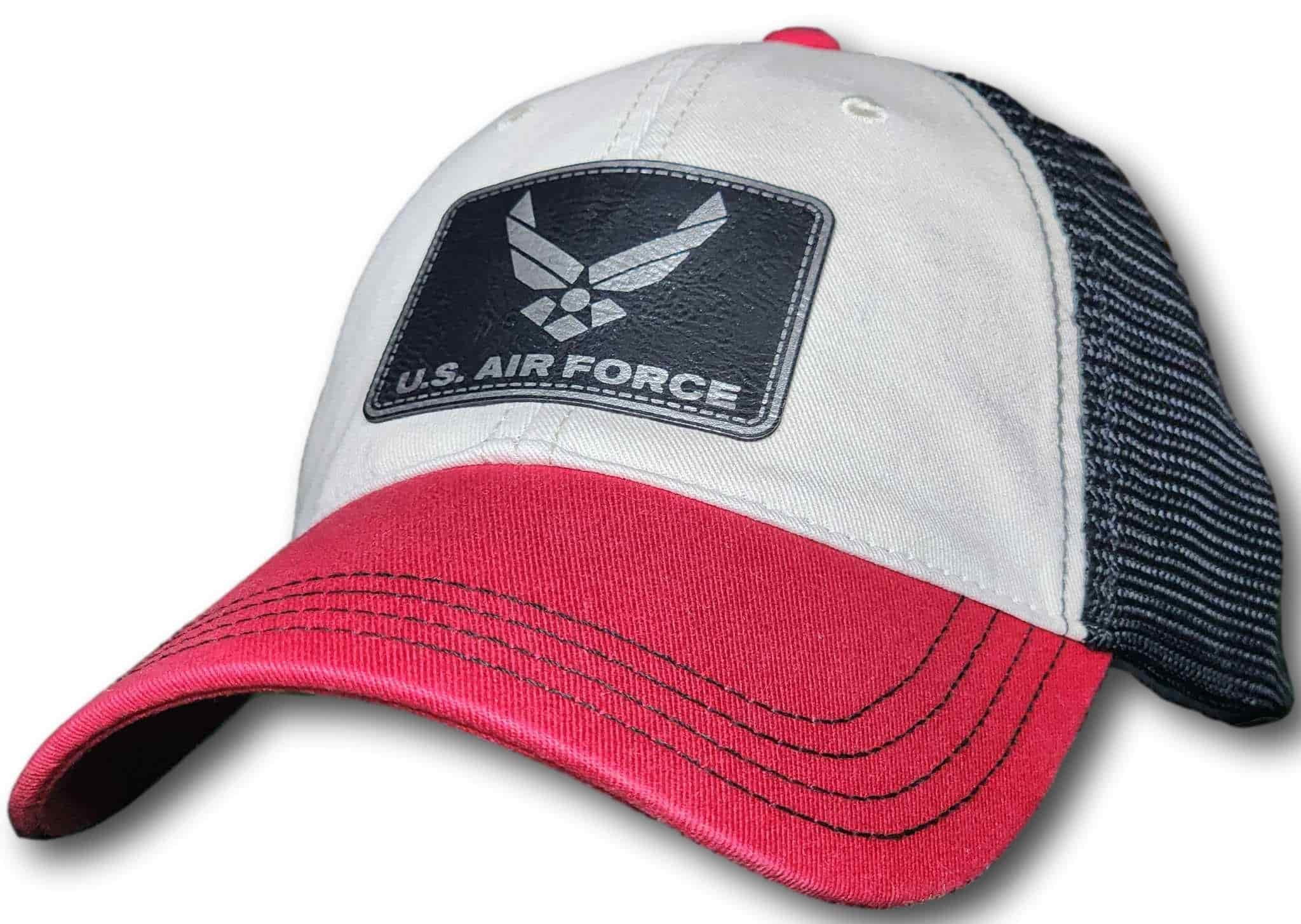 Air Force Leatherette Patch Unstructured Snapback Trucker Hat - Columbus Apparel Co