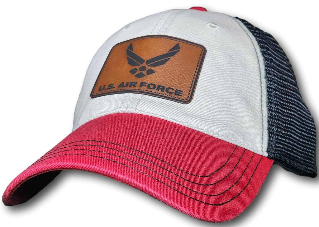 Air Force Leatherette Patch Unstructured Snapback Trucker Hat - Columbus Apparel Co