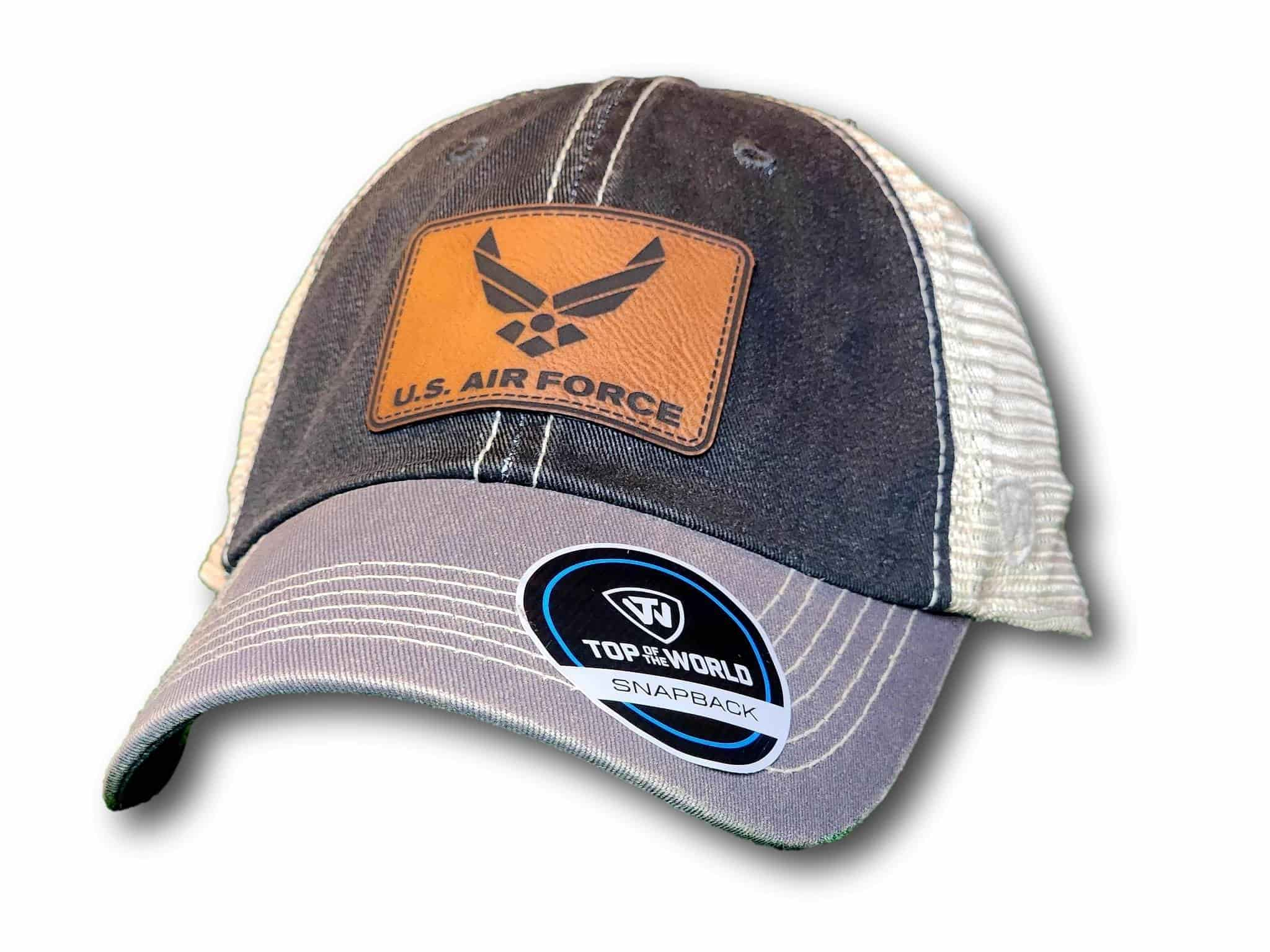 Air Force Leatherette Patch Unstructured Snapback Trucker Hat - Columbus Apparel Co