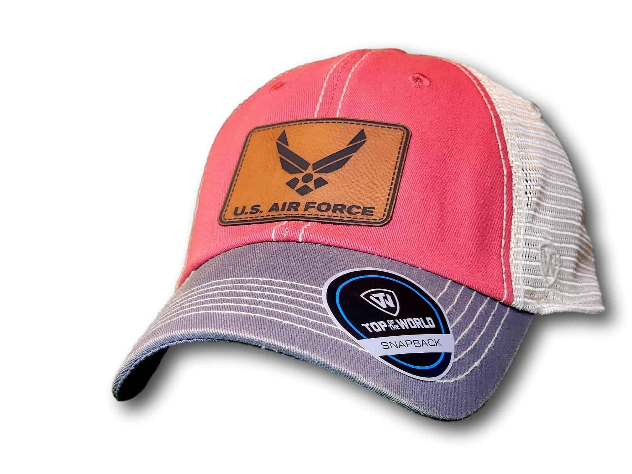 Air Force Leatherette Patch Unstructured Snapback Trucker Hat - Columbus Apparel Co