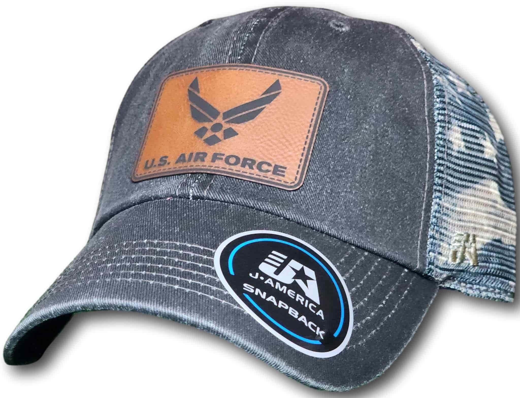 Air Force Leatherette Patch Unstructured Snapback Trucker Hat - Columbus Apparel Co