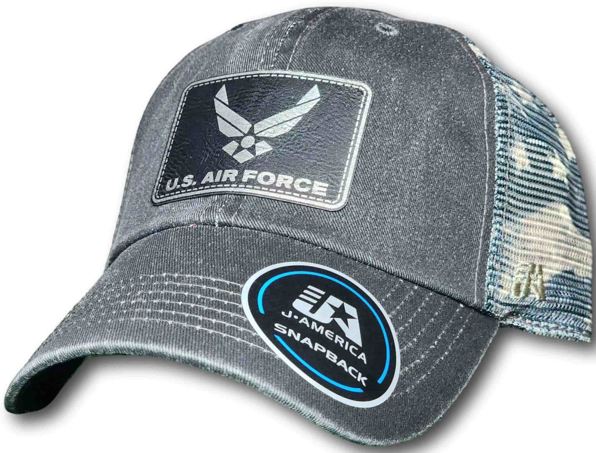 Air Force Leatherette Patch Unstructured Snapback Trucker Hat - Columbus Apparel Co