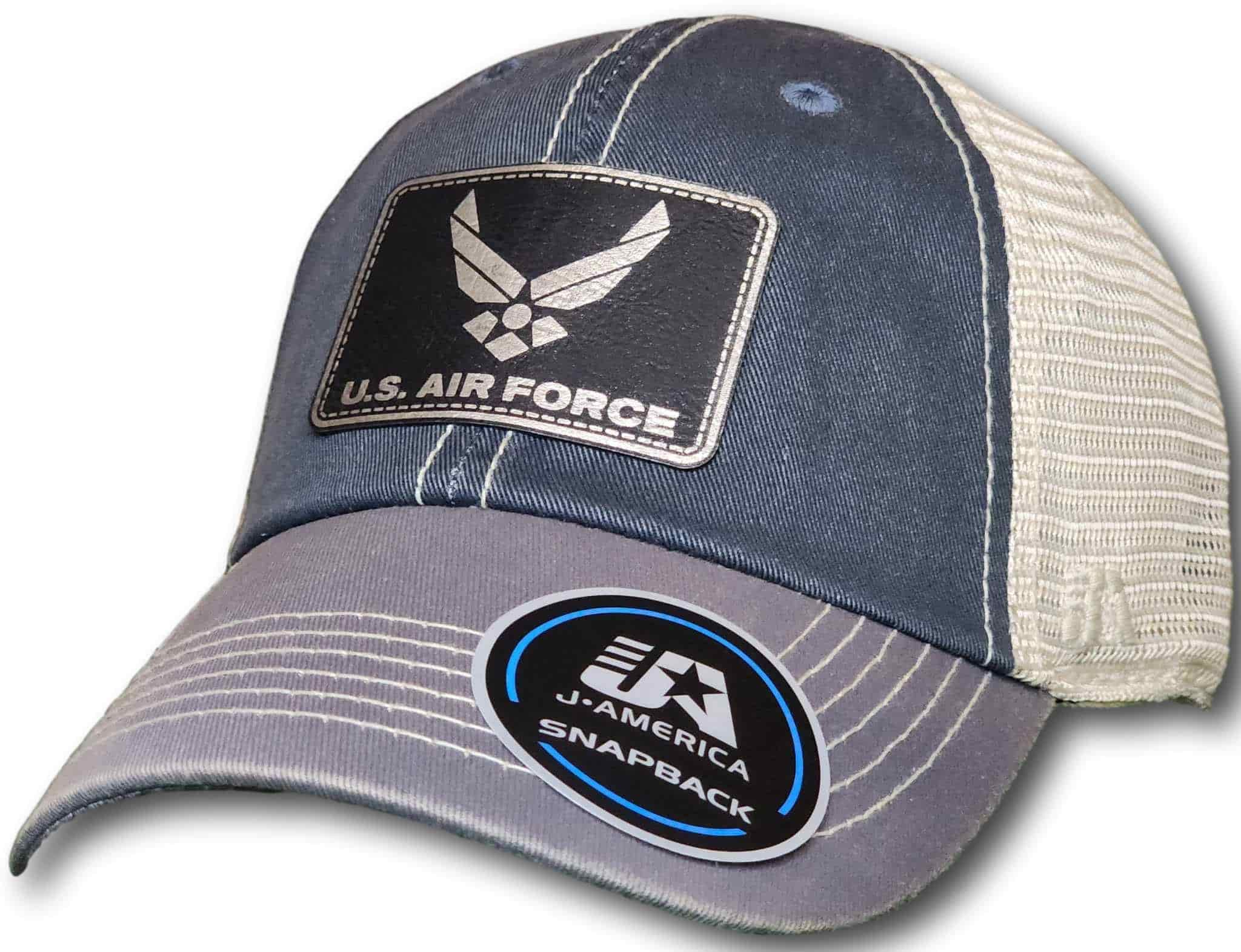 Air Force Leatherette Patch Unstructured Snapback Trucker Hat - Columbus Apparel Co