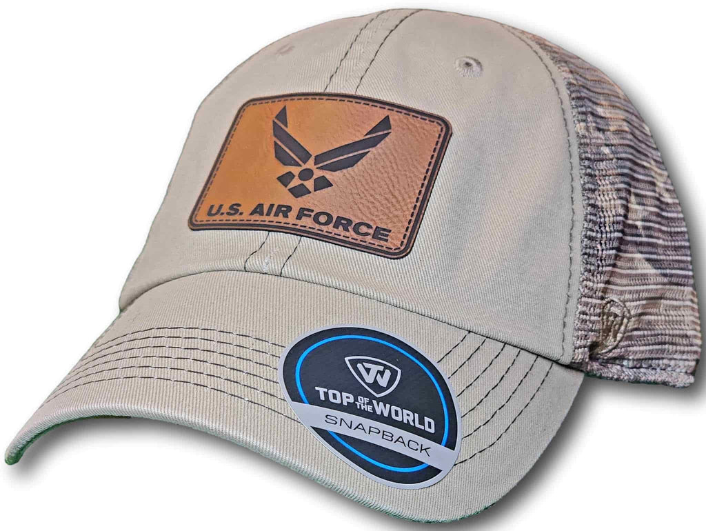Air Force Leatherette Patch Unstructured Snapback Trucker Hat - Columbus Apparel Co