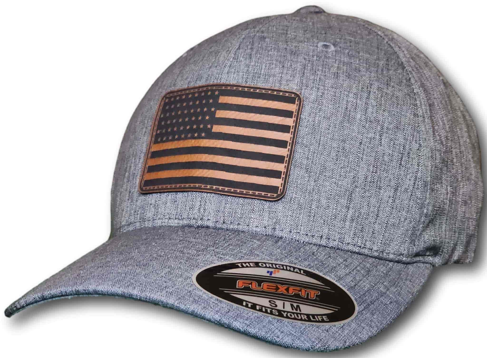 American Flag Leatherette Patch Flexfit Heatherlight Melange Hat - Columbus Apparel Co