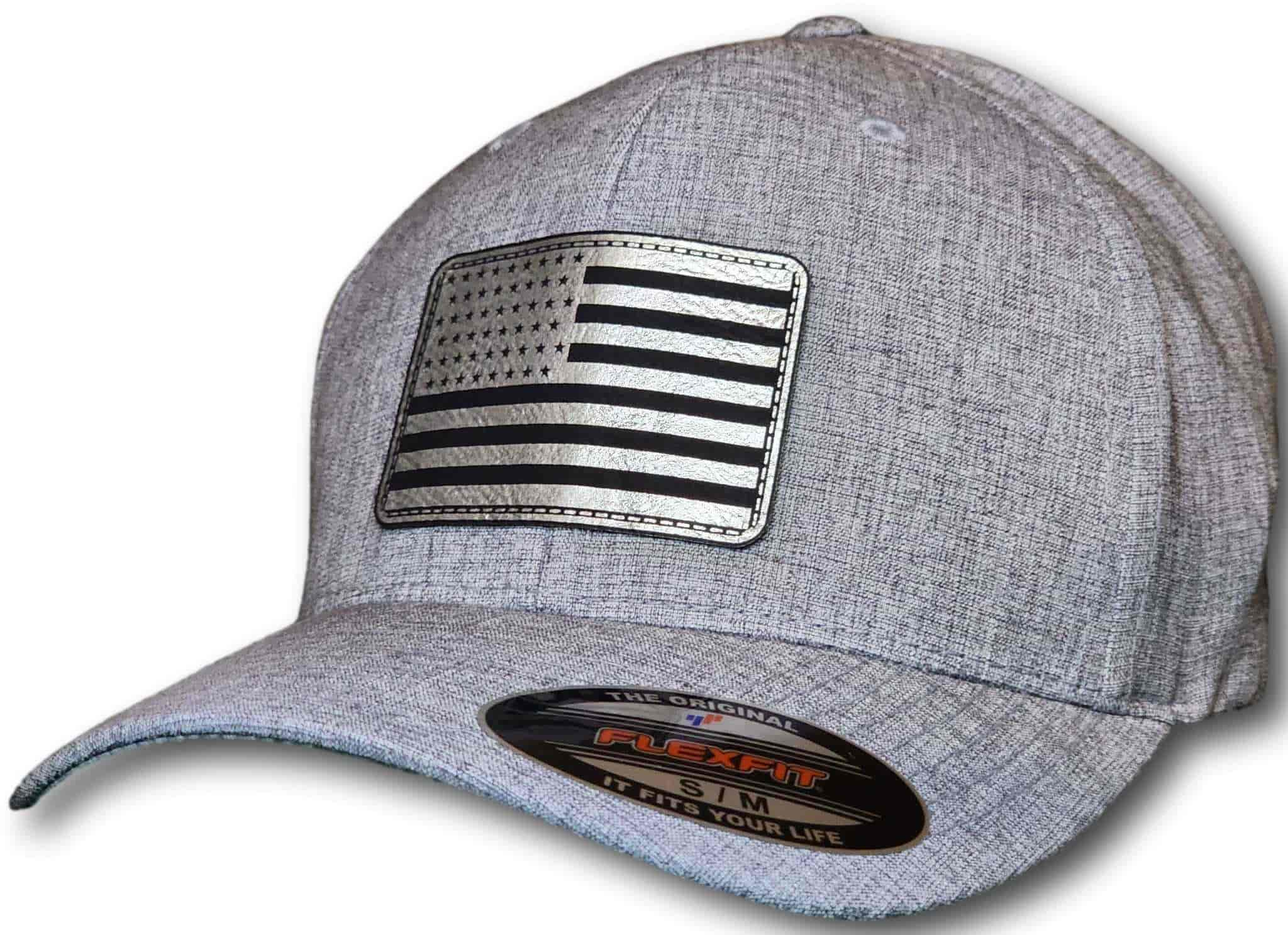 American Flag Leatherette Patch Flexfit Heatherlight Melange Hat - Columbus Apparel Co