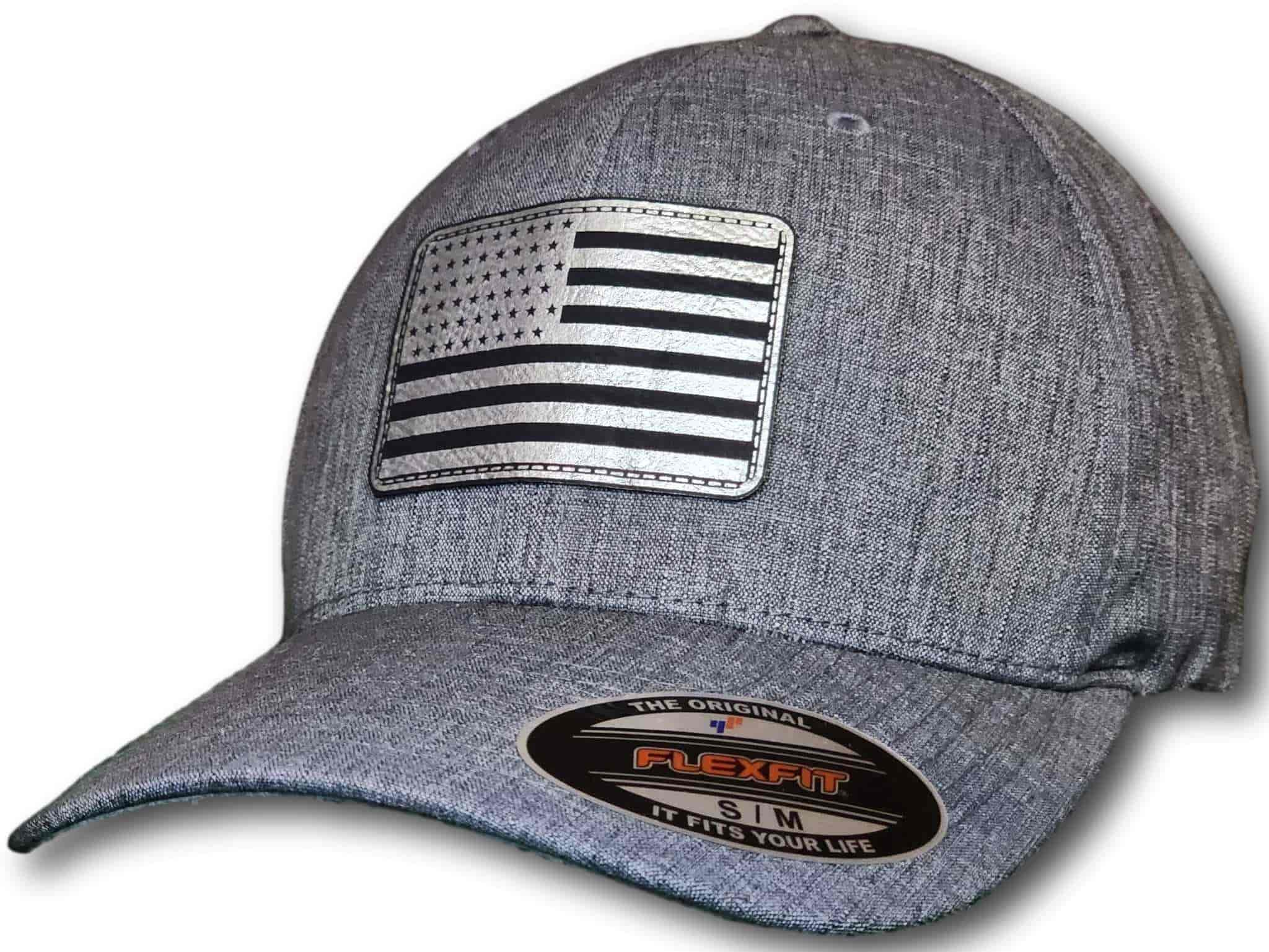 American Flag Leatherette Patch Flexfit Heatherlight Melange Hat - Columbus Apparel Co