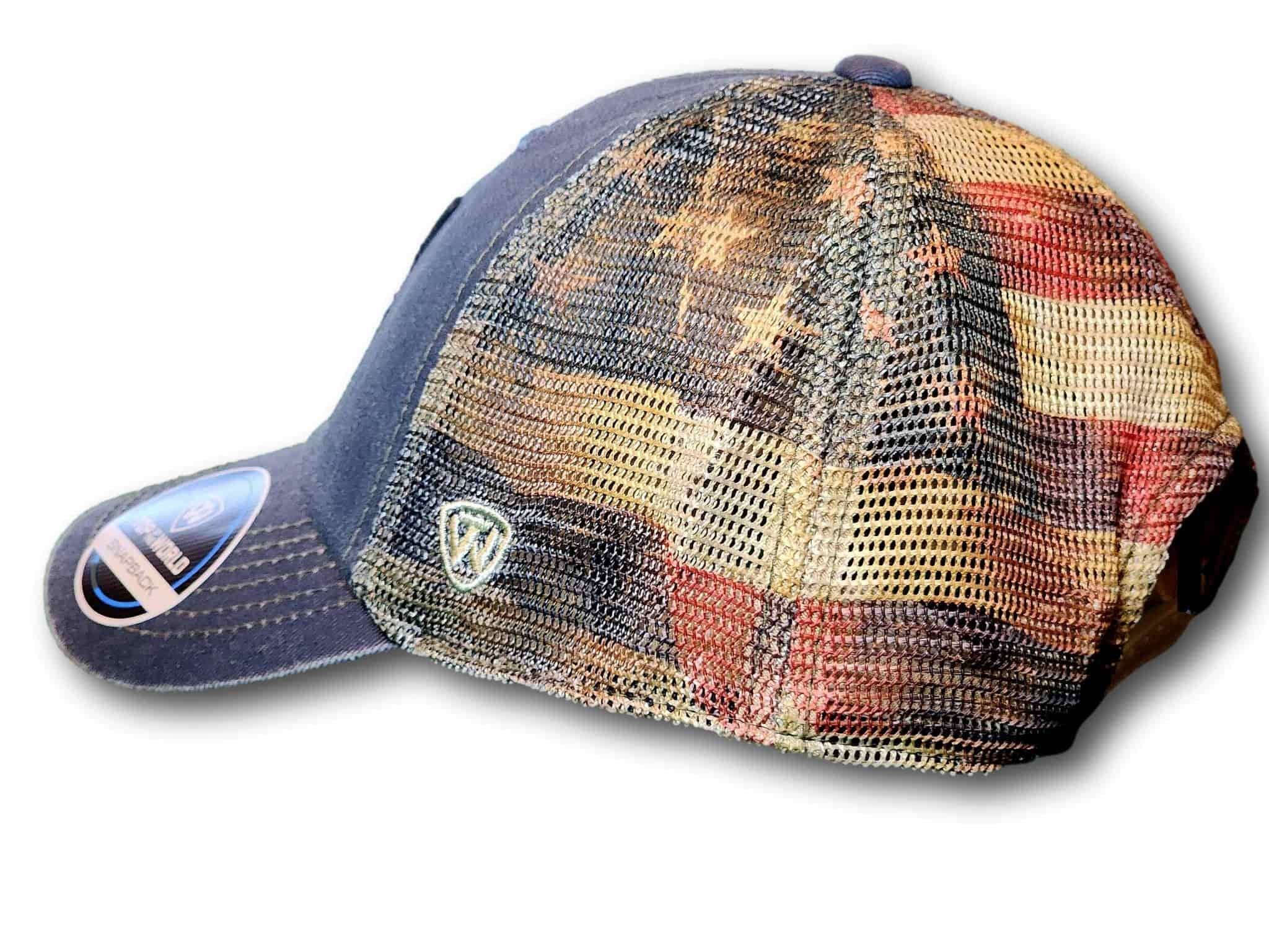 American Flag Leatherette Patch Unstructured Snapback Trucker Hat - Columbus Apparel Co