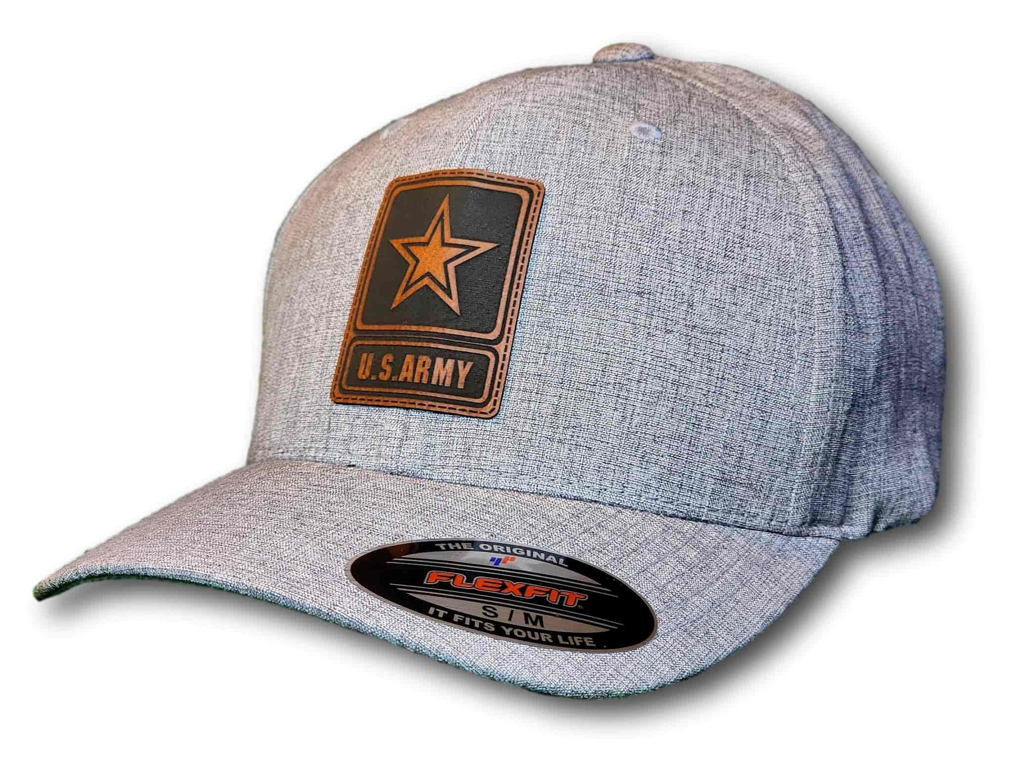 Army Leatherette Patch Flexfit Heatherlight Melange Hat - Columbus Apparel Co