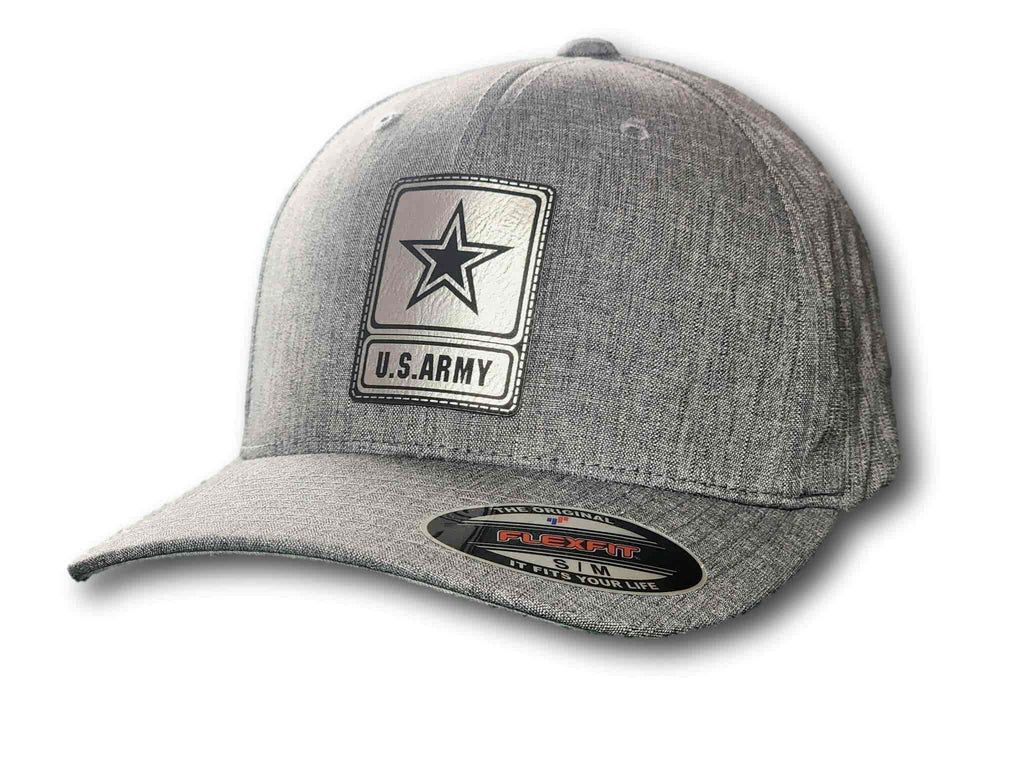Army Leatherette Patch Flexfit Heatherlight Melange Hat - Columbus Apparel Co