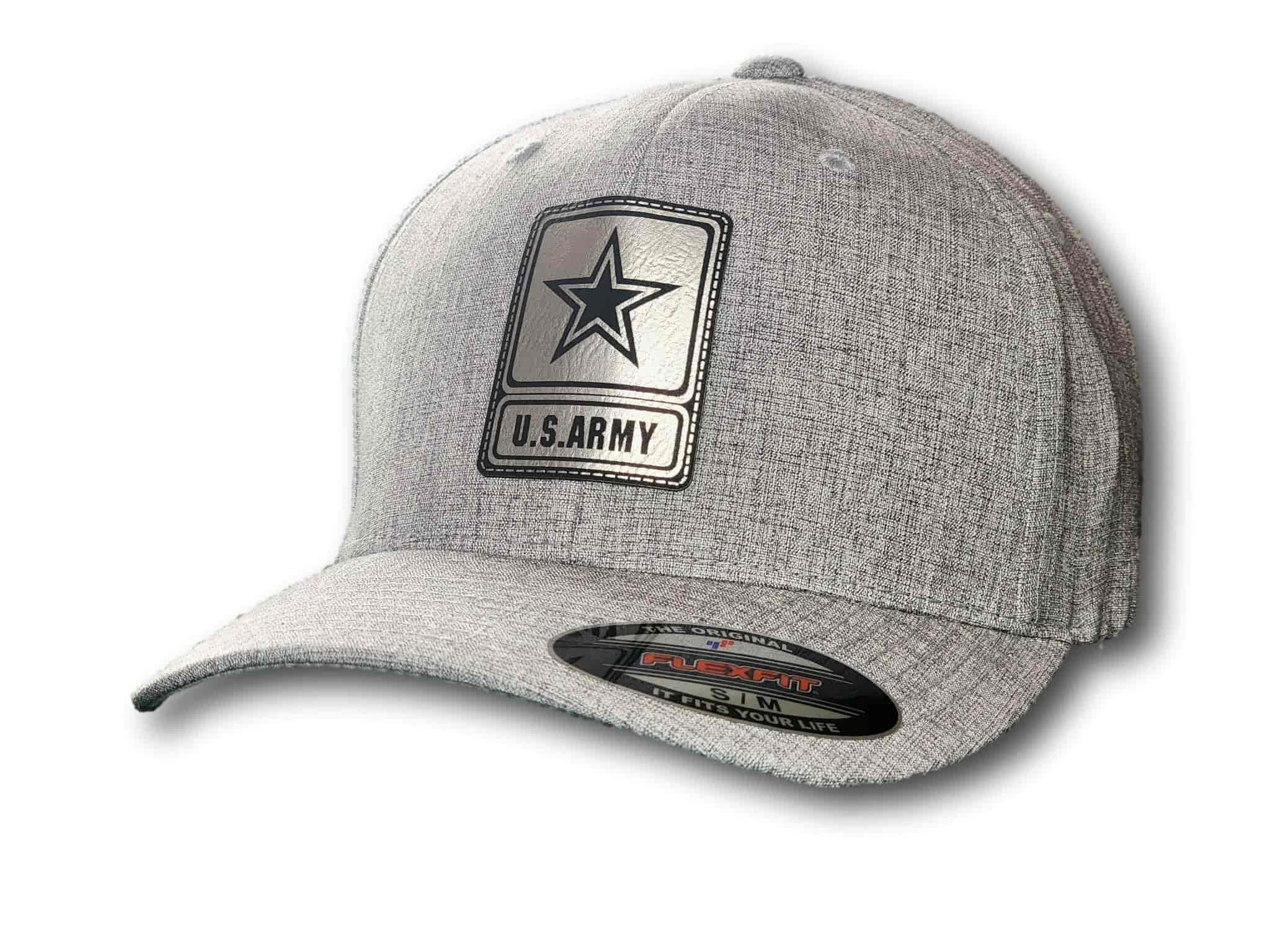 Army Leatherette Patch Flexfit Heatherlight Melange Hat - Columbus Apparel Co