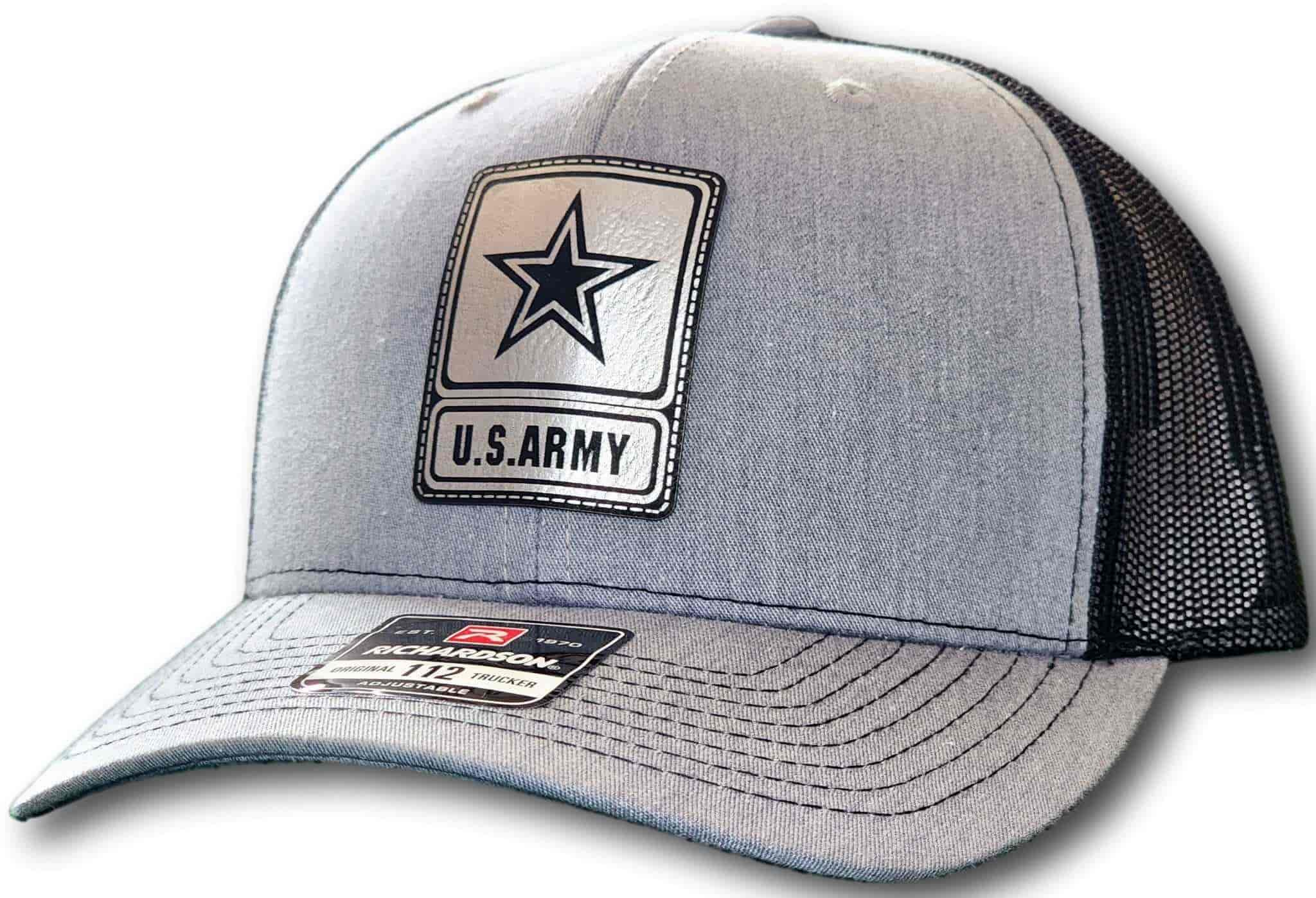 Army Leatherette Patch Richardson 112 Trucker Cap - Columbus Apparel Co