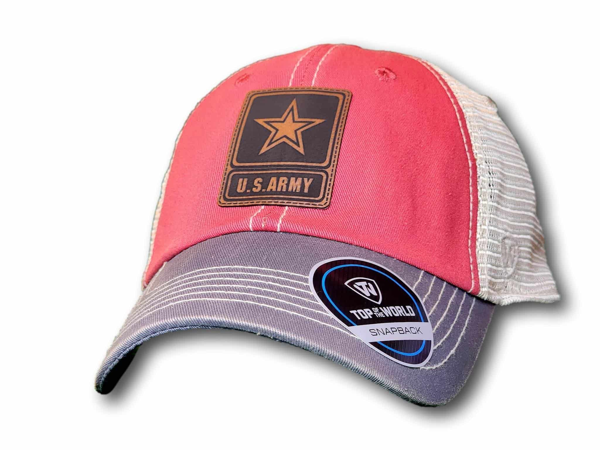 Army Leatherette Patch Unstructured Snapback Trucker Hat - Columbus Apparel Co