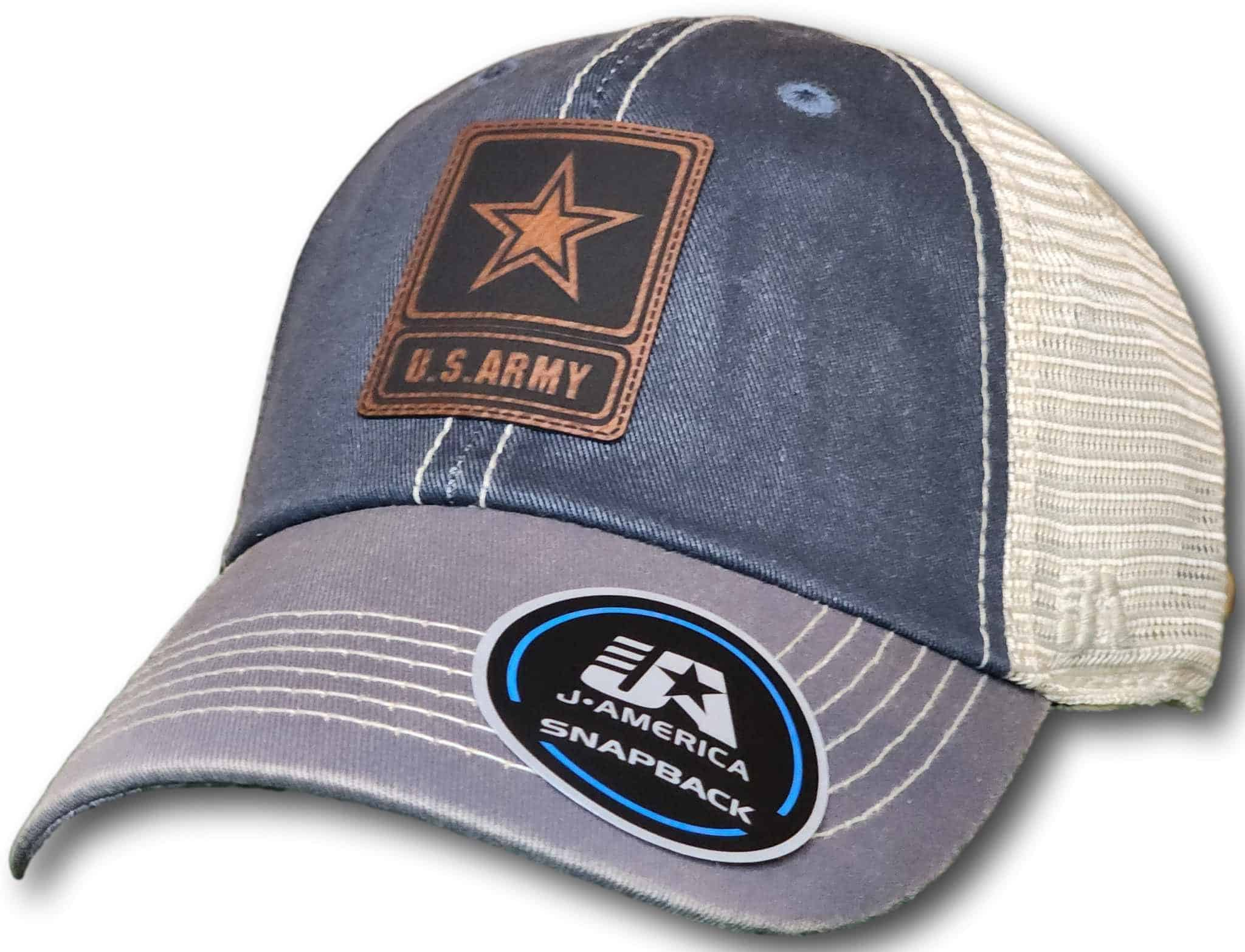 Army Leatherette Patch Unstructured Snapback Trucker Hat - Columbus Apparel Co