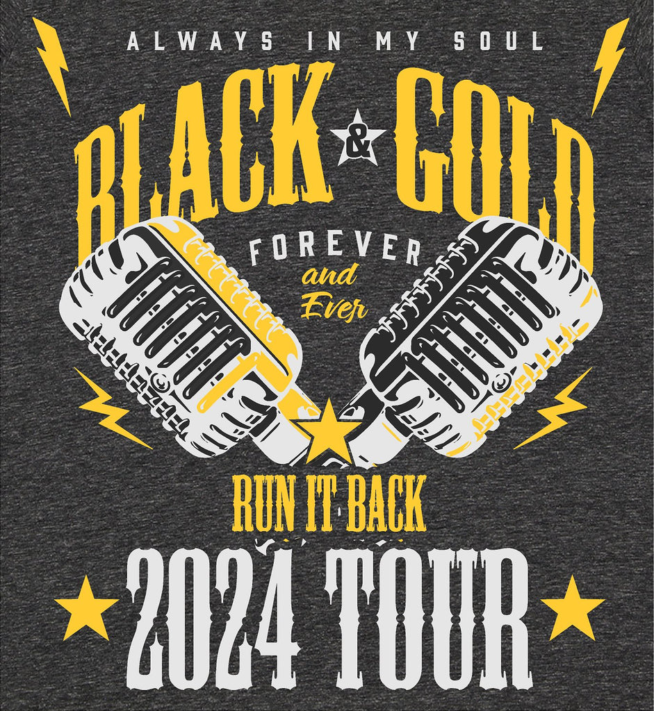 Black and Gold "Run it Back" 2024 Nationwide Tour Soft Feel T Shirt - FREE RALLY TOWEL AND SHIPPING THRU 2/16 - Columbus Apparel Co