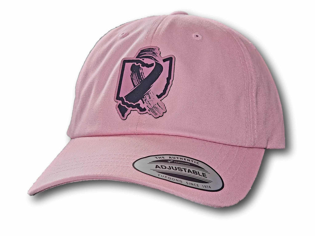 Breast Cancer Ribbon Intertwined with Ohio Pink Leatherette Patch Unstructured Pink Hat - Columbus Apparel Co