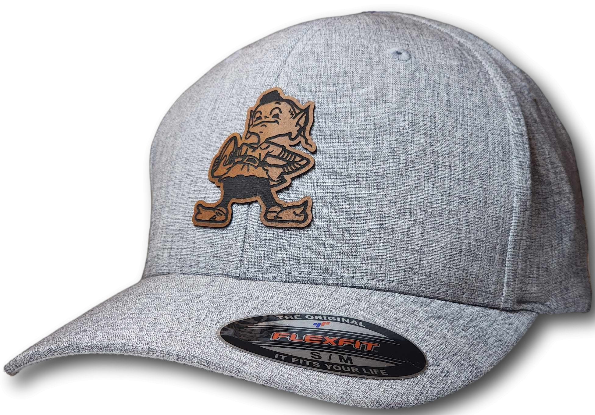 Cleveland Football Brownie Leatherette Patch Flexfit Heatherlight Melange Hat - Columbus Apparel Co