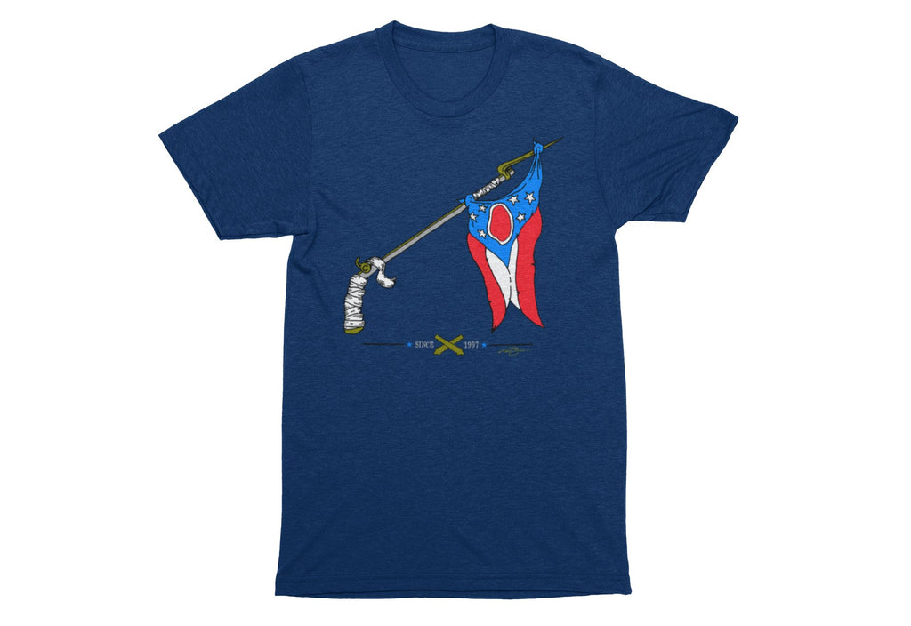 Columbus Hockey Musket Stick and Flag Unisex Super Soft T Shirt - Columbus Apparel Co