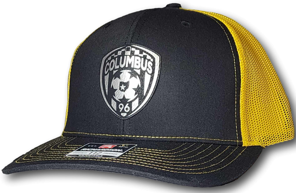 Columbus Soccer Crest Leatherette Patch Richardson 112 Trucker Cap - Columbus Apparel Co