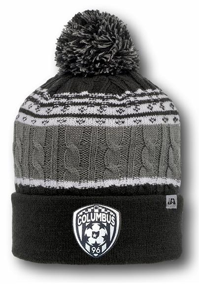Columbus Soccer Crest Leatherette Patch Winter Beanie with Pom - Columbus Apparel Co