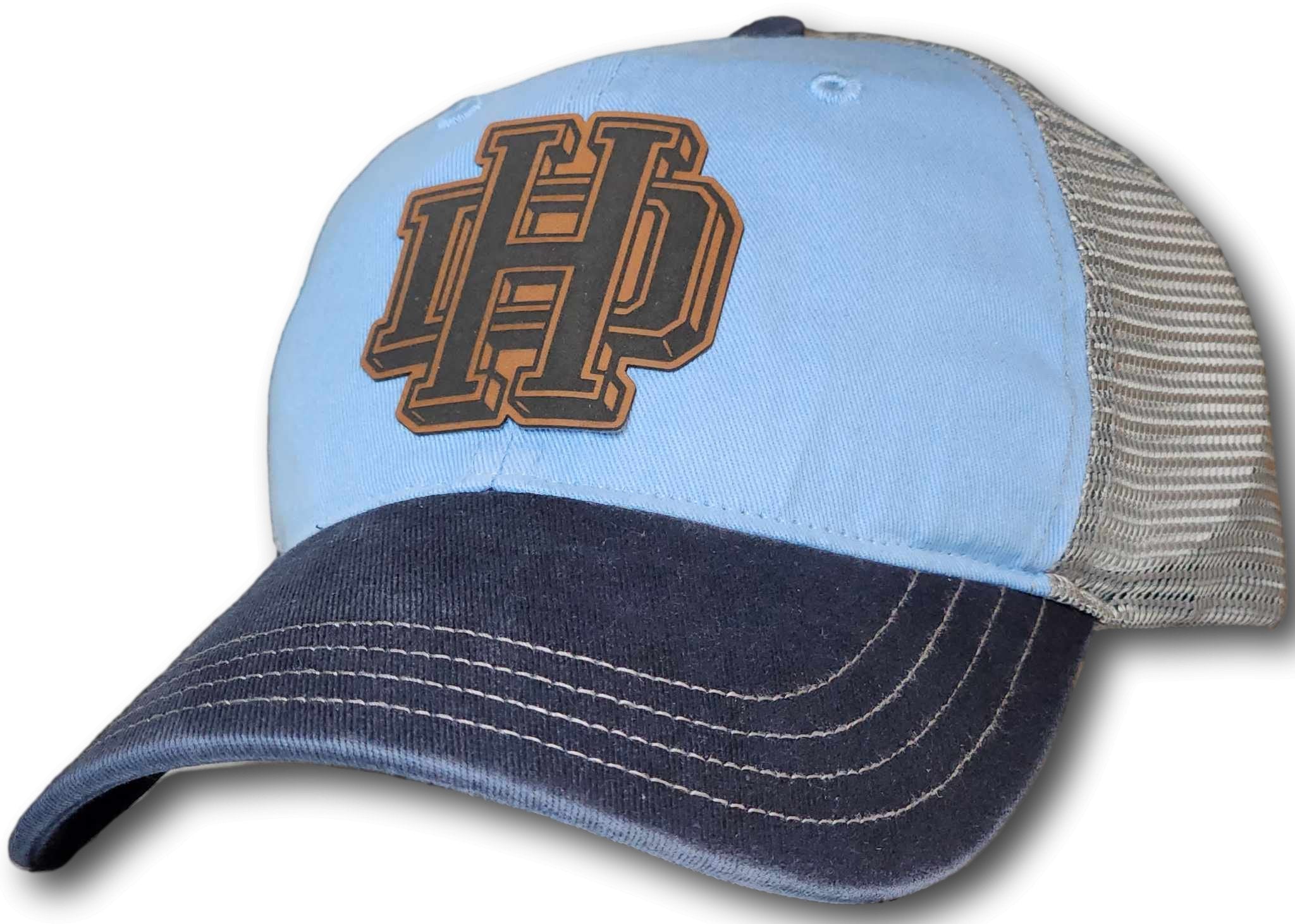 Hilliard Darby Leatherette Patch Unstructured Snapback Trucker Hat - Columbus Apparel Co