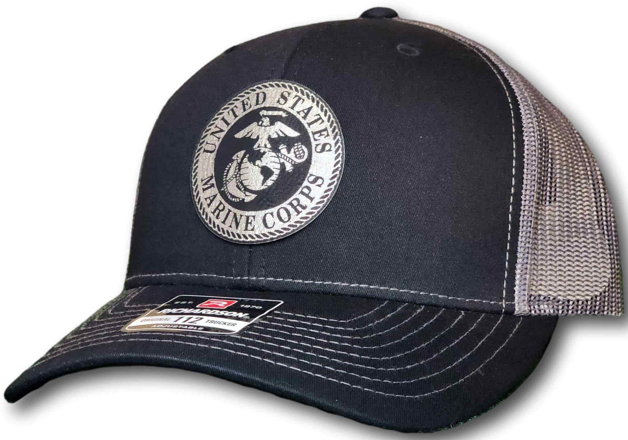 Marines Leatherette Patch Richardson 112 Trucker Cap - Columbus Apparel Co