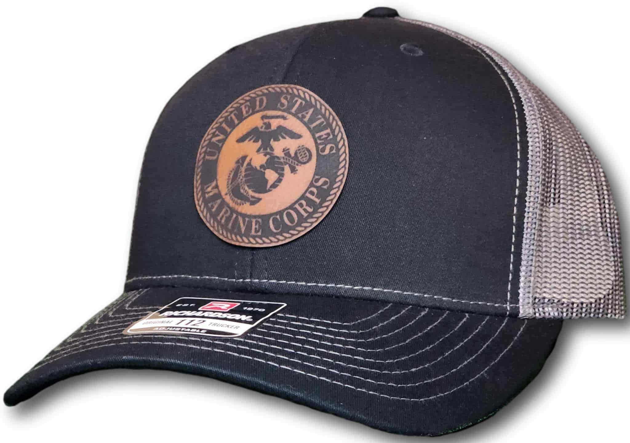 Marines Leatherette Patch Richardson 112 Trucker Cap - Columbus Apparel Co