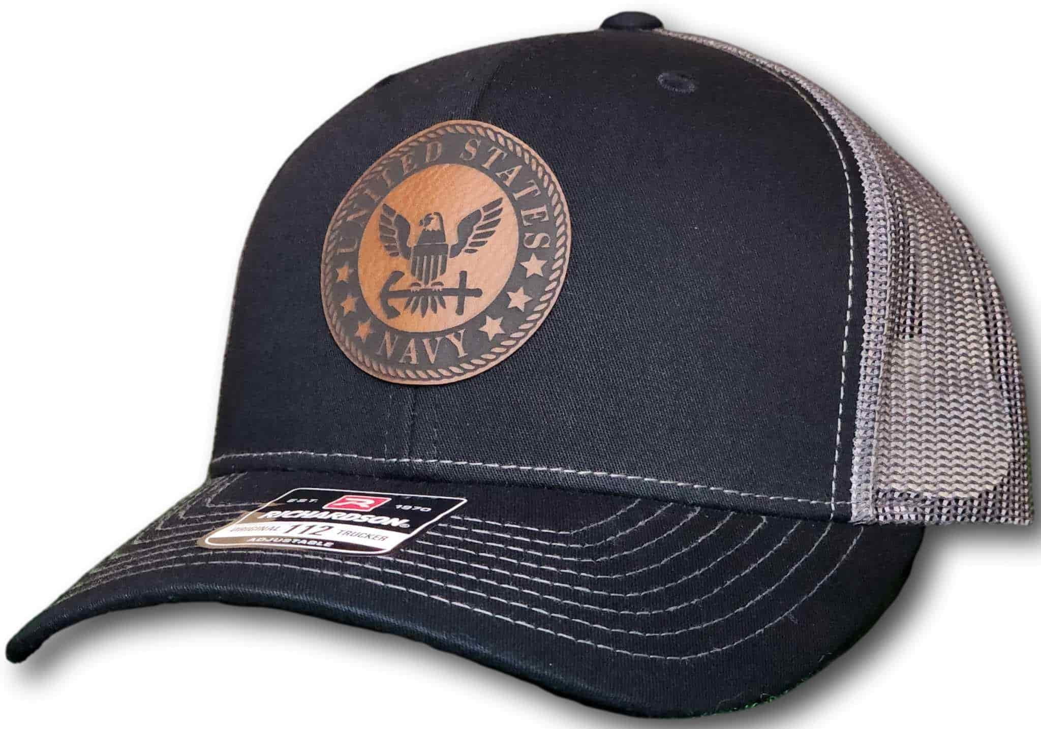 Navy Leatherette Patch Richardson 112 Trucker Cap - Columbus Apparel Co