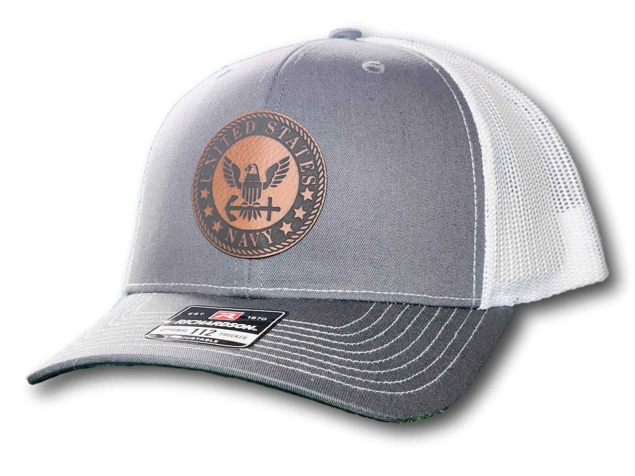 Navy Leatherette Patch Richardson 112 Trucker Cap - Columbus Apparel Co