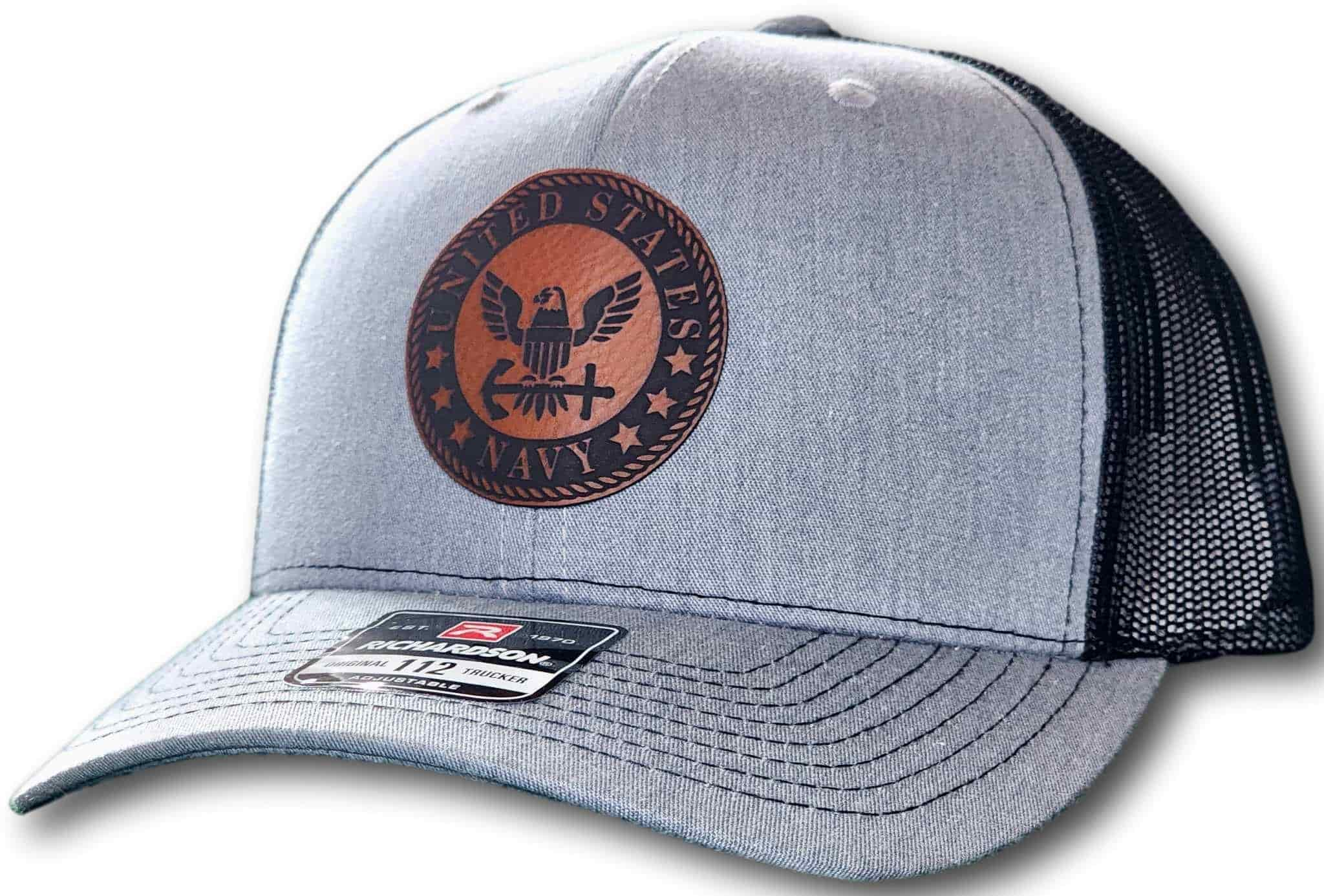 Navy Leatherette Patch Richardson 112 Trucker Cap - Columbus Apparel Co