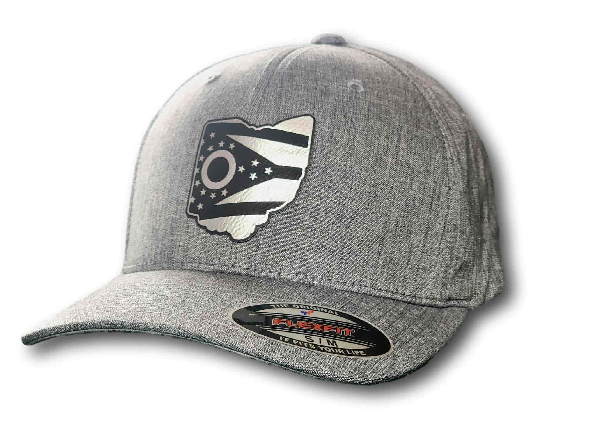 Ohio State Flag Leatherette Patch Flexfit Heatherlight Melange Hat - Columbus Apparel Co