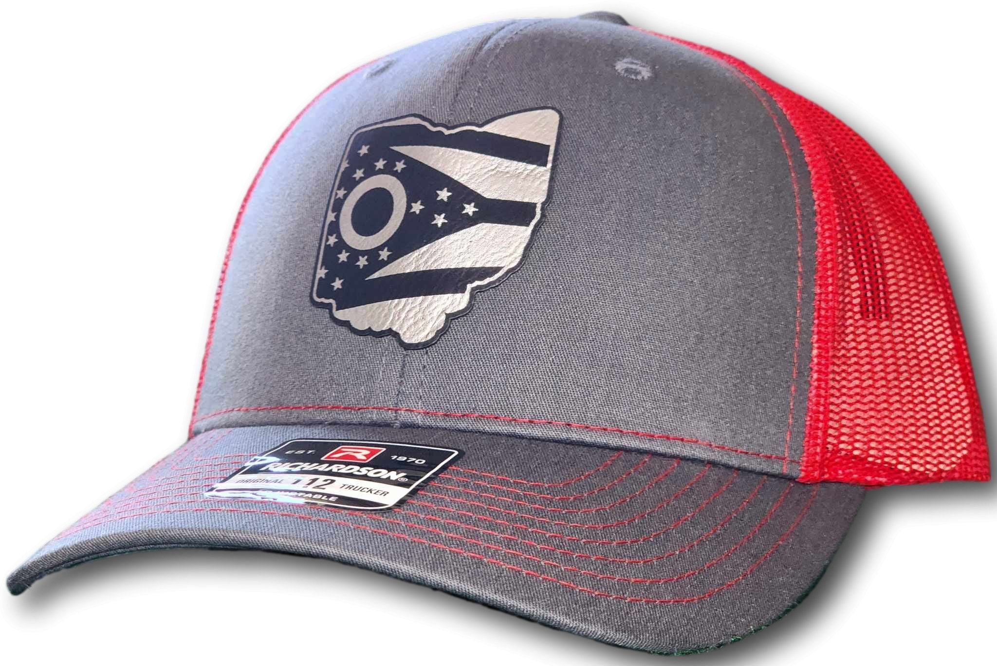 Ohio State Flag Leatherette Patch Richardson 112 Trucker Cap - Columbus Apparel Co