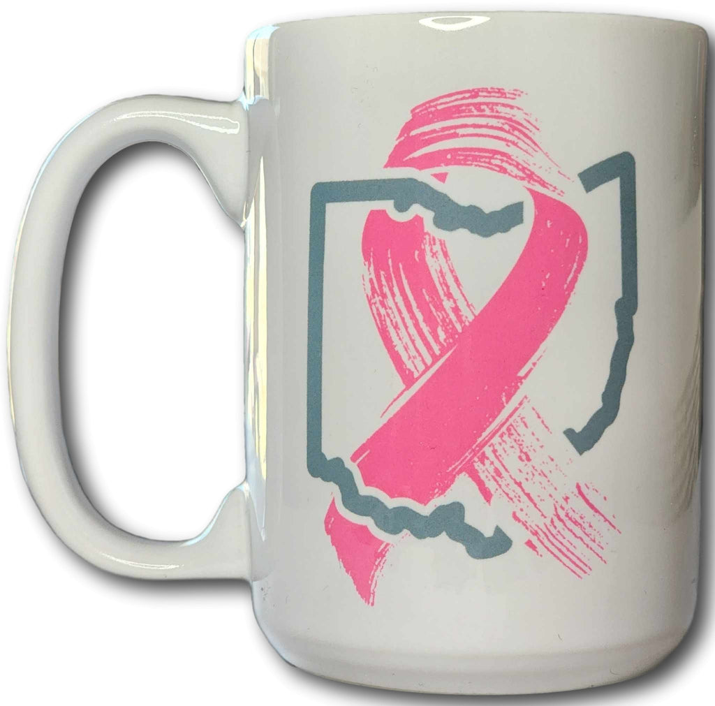Pink Ink Ohio Intertwined with Breast Cancer Ribbon 15 oz. Coffee Mug - Columbus Apparel Co