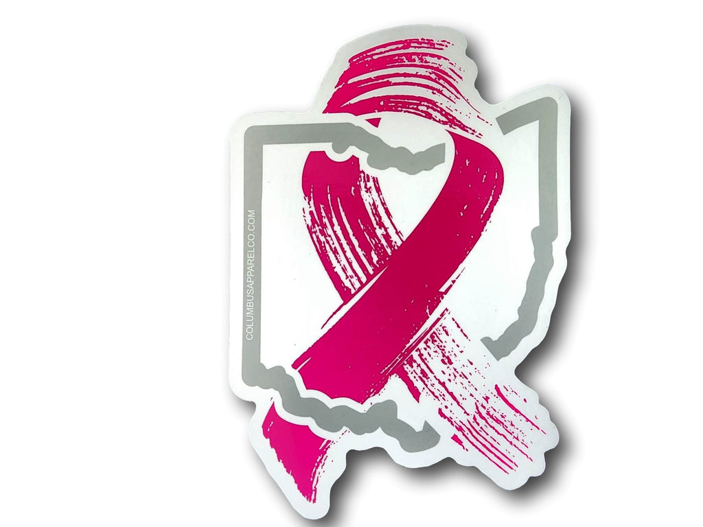 Pink Ink Ohio Intertwined with Breast Cancer Ribbon Vinyl Decal - Columbus Apparel Co